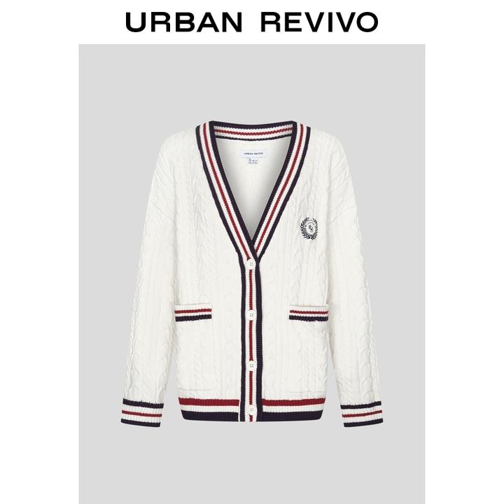 UR2026春季新款女装复古学院风绞花肌理V领针织开衫UYY950125