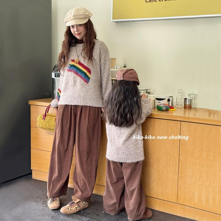 【亲子款】女童套装慵懒风彩虹条纹圆领毛衣Ki-1022