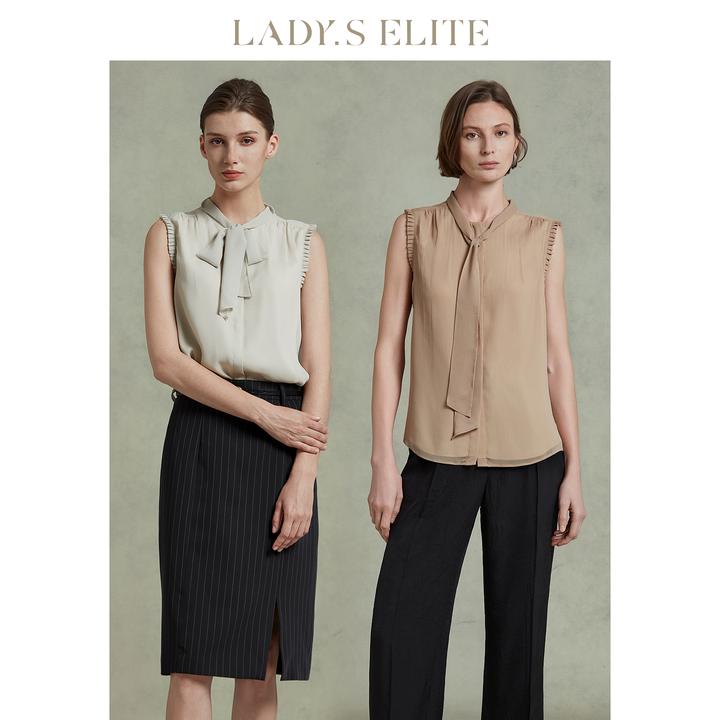 LadySElite 无袖飘带衬衫2025夏季新款气质女士上衣贴身亲肤百搭