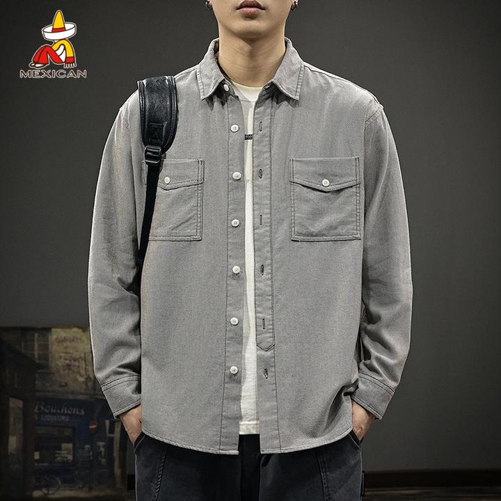 Mexican/稻草人美式复古衬衫男士春季潮牌高级感上衣宽松休闲外套