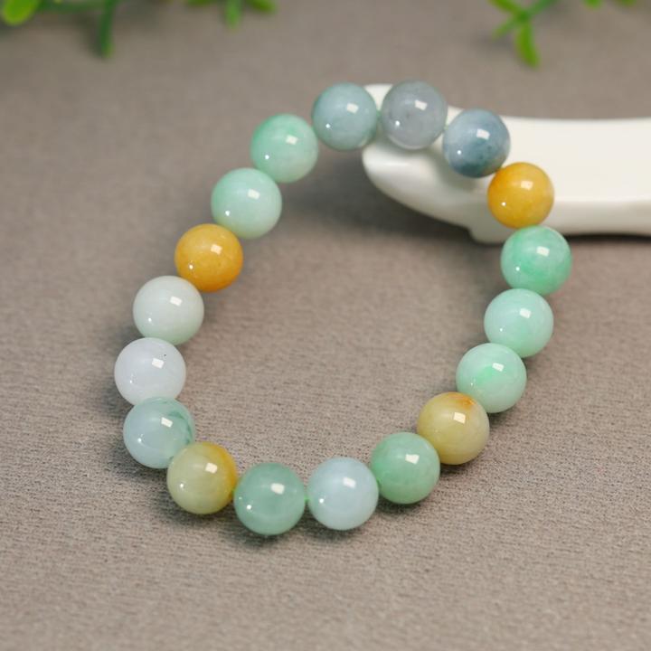 #J755 冰糯种多色缅甸天然A货翡翠素面珠子手串女款手链