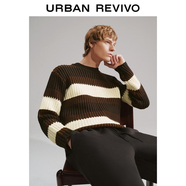 UR2025冬季新款男回归乡野撞色条纹圆领短款针织衫UMF950057