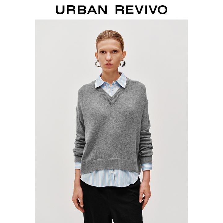 UR2025秋季新款女装气质假两件拼接撞色条纹针织衫UWM950100+