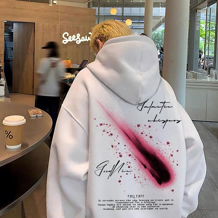 重磅美式复古高街连帽卫衣男女简约百搭流星字母印花秋冬宽松外套