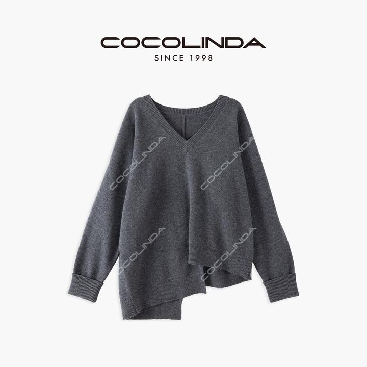 COCOLINDA|【100%羊毛】7针 不对称缝合设计V领宽松男女CP上衣S2846