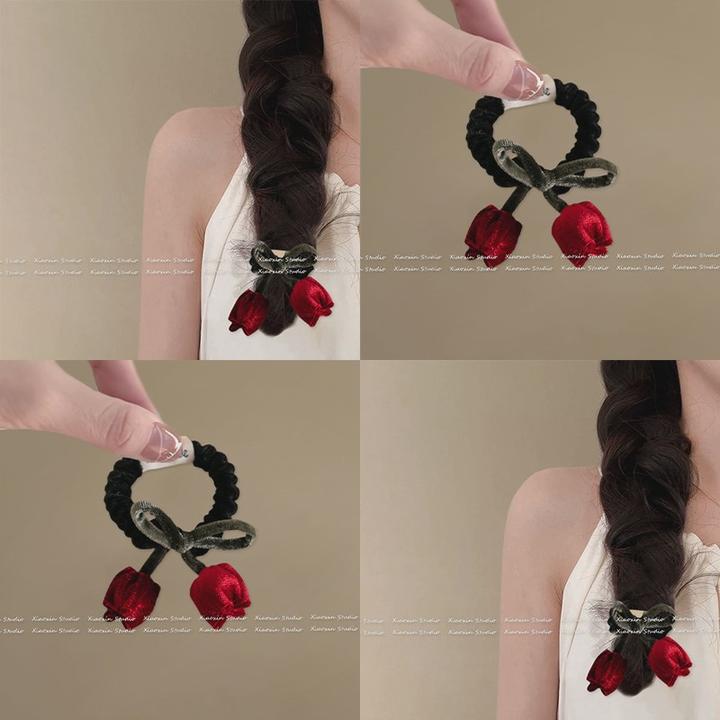 温柔风郁金香~气质百搭丝绒高级感小肠圈扎马尾花朵发绳韩国发饰