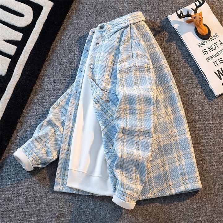 仓石一树男士格子长袖衬衫外套潮牌宽松休闲百搭春秋季高级感男款