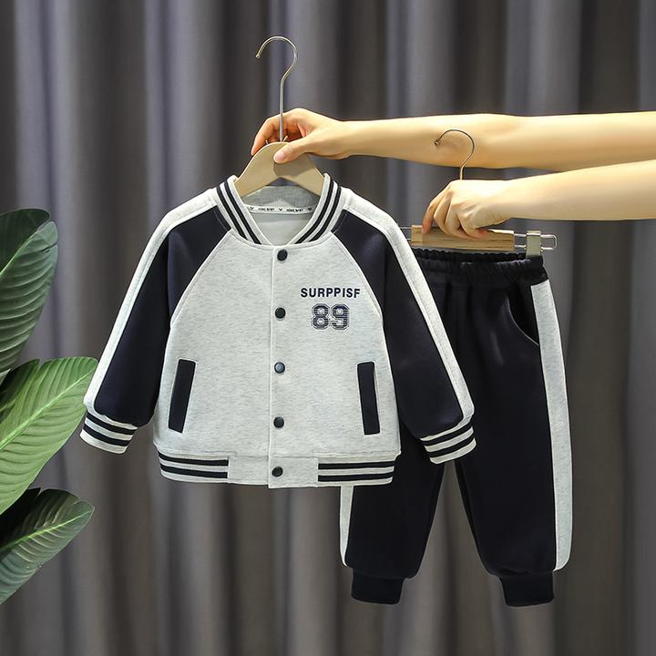 男童套装春秋款儿童洋气拼色棒球服外套中小童秋装运动帅气两件套