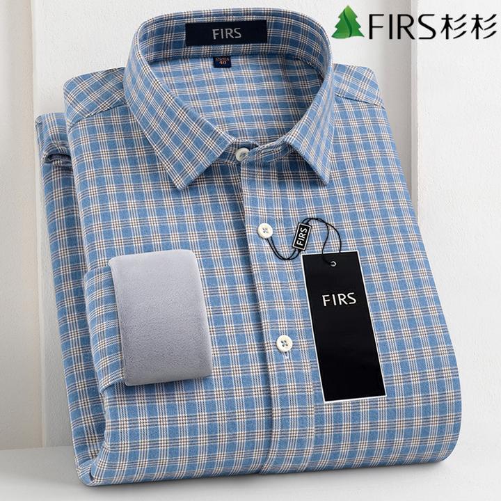 杉杉100%纯棉冬季保暖格子衬衫男士经典加绒加厚锁温商务休闲衬衣