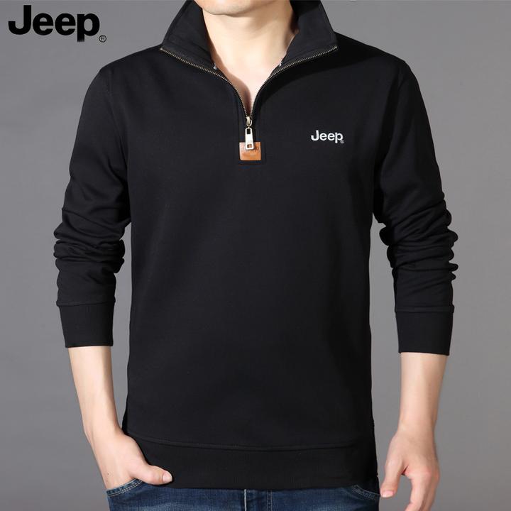 JEEP/吉普男士秋冬长袖T恤休闲宽松大码棉质立领套头半拉链卫衣