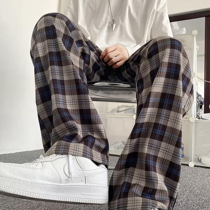 苏格兰格子裤男春夏季薄款复古格裤子潮流慵懒坠感凉感阔腿裤DS