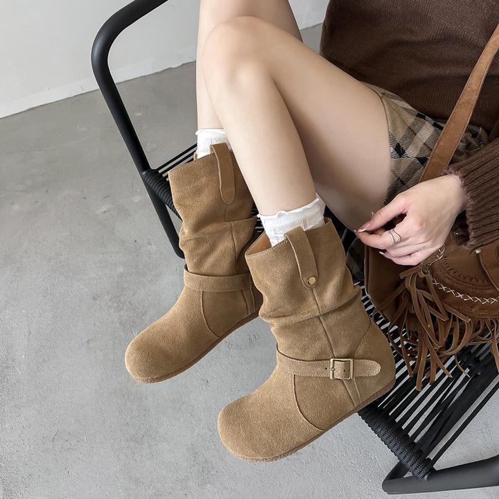 覆古内增高短靴女25秋冬新款丑萌堆堆厚底马丁靴勃肯西部靴