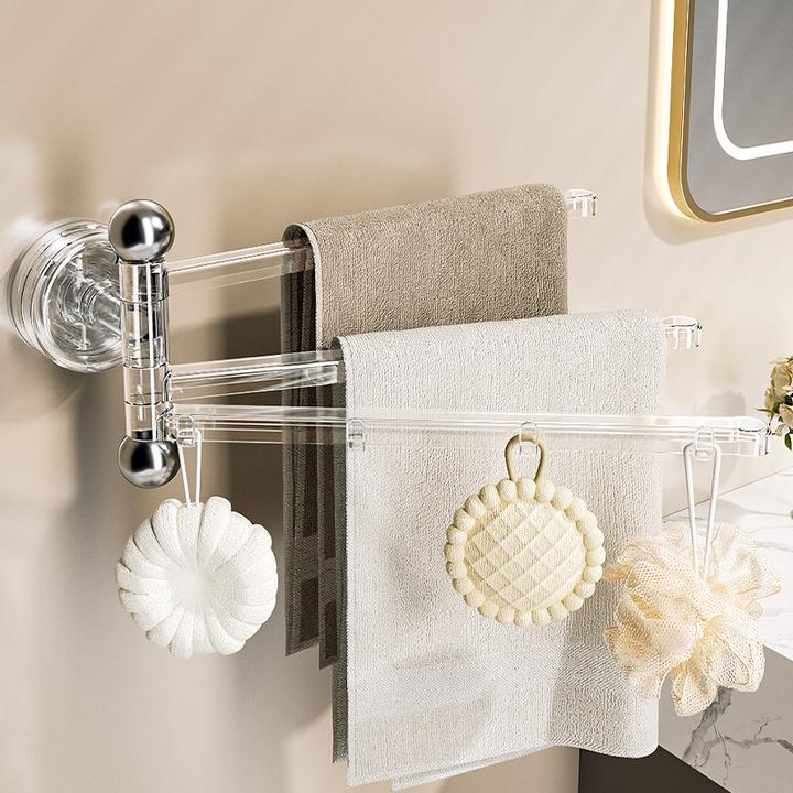 吸盘毛巾架免打孔卫生间转角旋转多杆收纳浴巾置物架浴室毛巾挂杆