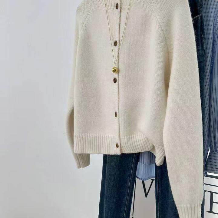 秋冬100%纯羊毛开衫女气质圆领加厚外套宽松插肩袖纯色上衣TTY752