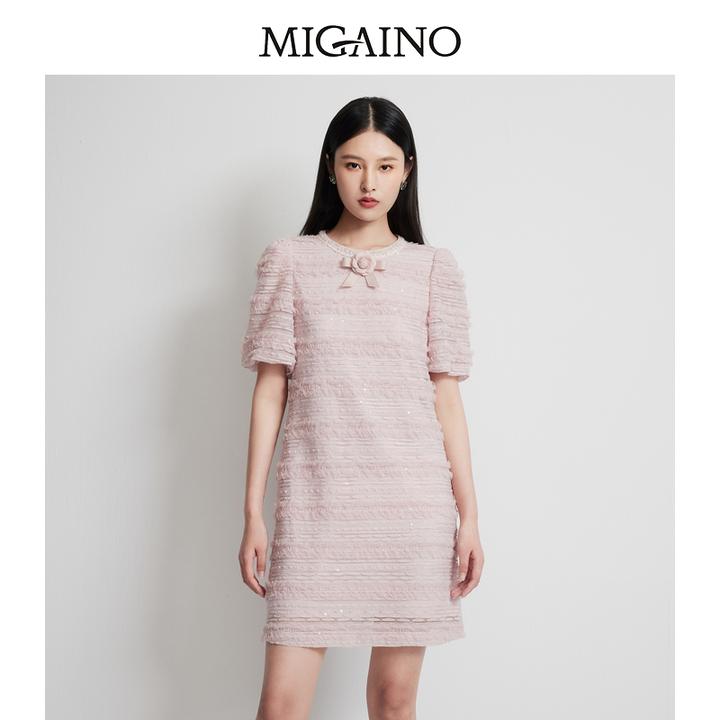 Migaino/曼娅奴女装2025春夏新款轻奢高级感网纱裙子小香风连衣裙