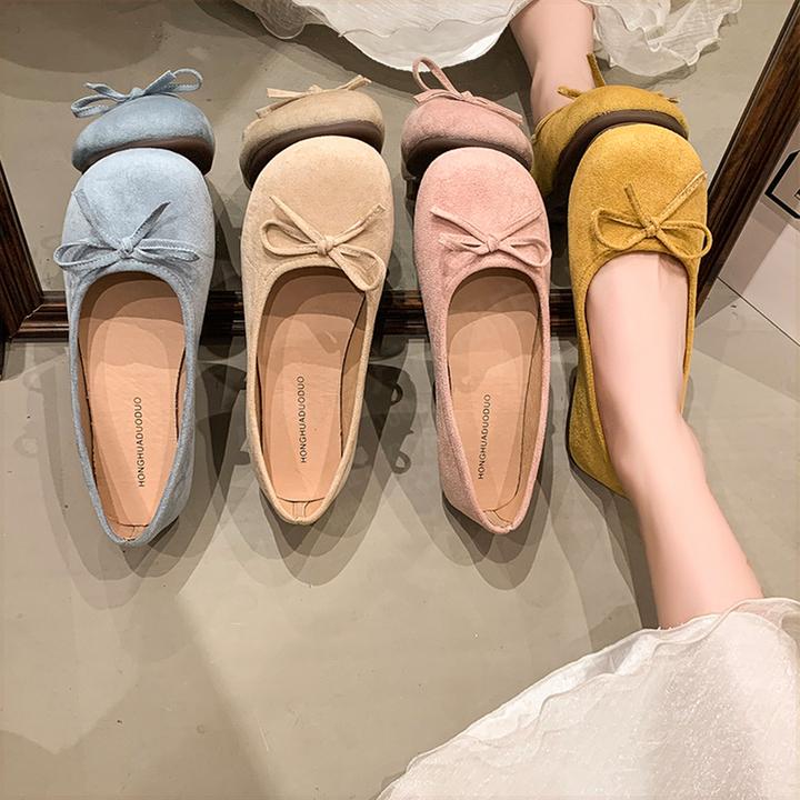 法式复古平底芭蕾舞鞋女春秋新款绒面通勤浅口平底单鞋软底奶奶鞋