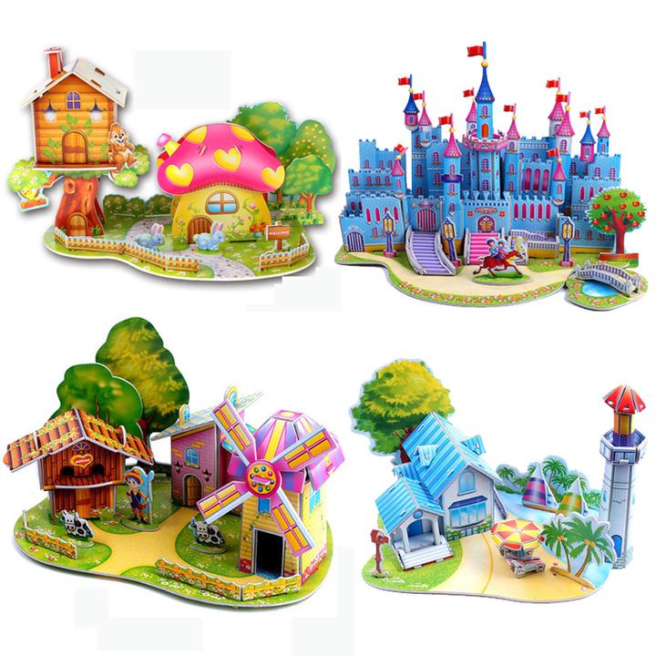 农村自建房四合院凤冠大平层益智DIY手工玩具3D拼图建筑模型拼装