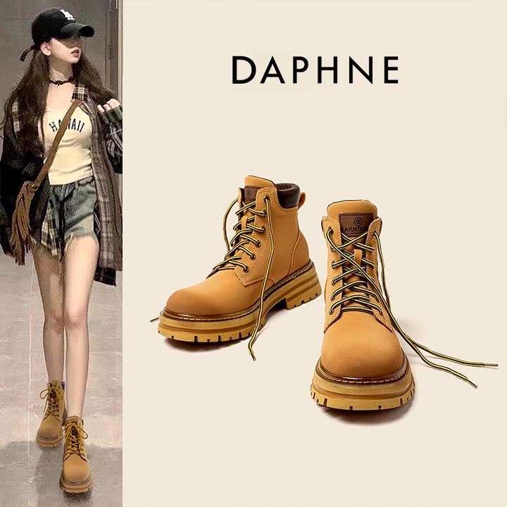 达芙妮大黄靴马丁靴踢不烂大黄蜂2025新款冬季加绒保暖靴子女短靴