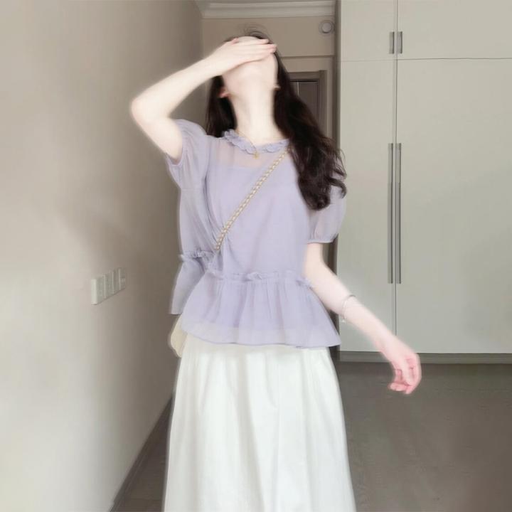 夏季新款法式绝美紫色连衣裙女爆款小个子高级感穿搭套装长裙2993