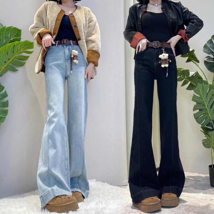 迪否高腰阔腿牛仔裤2025冬季新款时尚宽松直筒微喇叭裤女9051