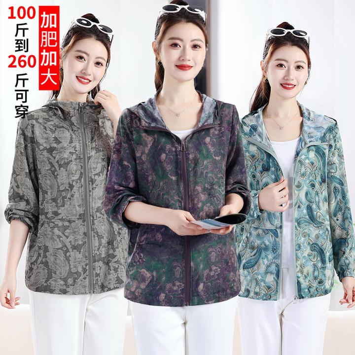 200斤胖妈妈常规夏季连帽女休闲风防晒短外套风衣休闲外套