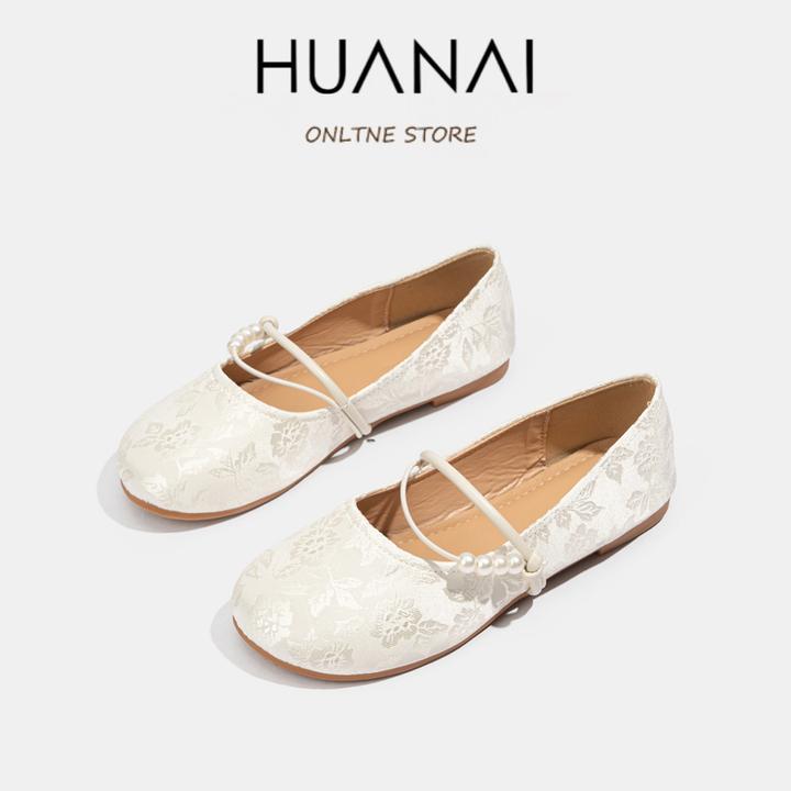 HUANAI/华耐夏季平跟国风刺绣百搭玛丽珍懒人一脚蹬女单鞋圆头鞋