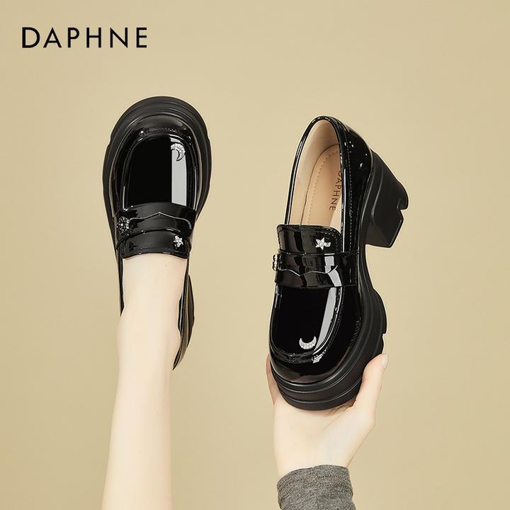 达芙妮高跟乐福鞋女春季2025新款女鞋黑色粗跟女单鞋英伦风小皮鞋