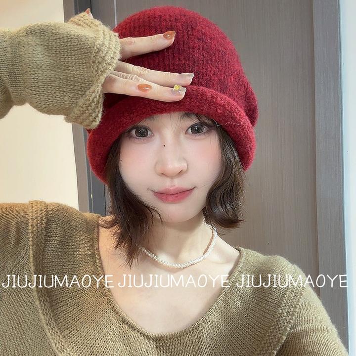 女春秋堆堆帽针织帽帽子美式加厚针织帽网红百搭贝雷帽时尚