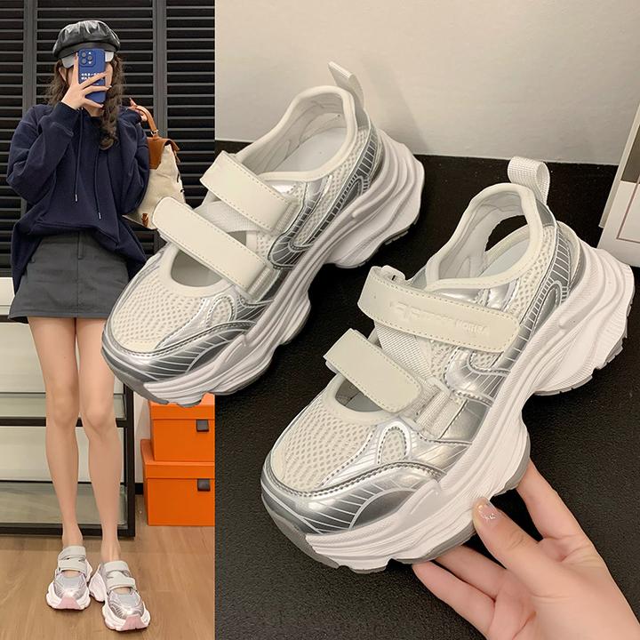 运动凉鞋女2025年新款魔术贴厚底网面透气镂空休闲夏季小白老爹鞋