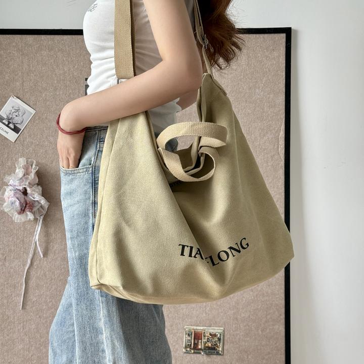 【菜芽子】秋冬包包大容量通勤帆布包百搭字母手提袋单肩斜挎托特包