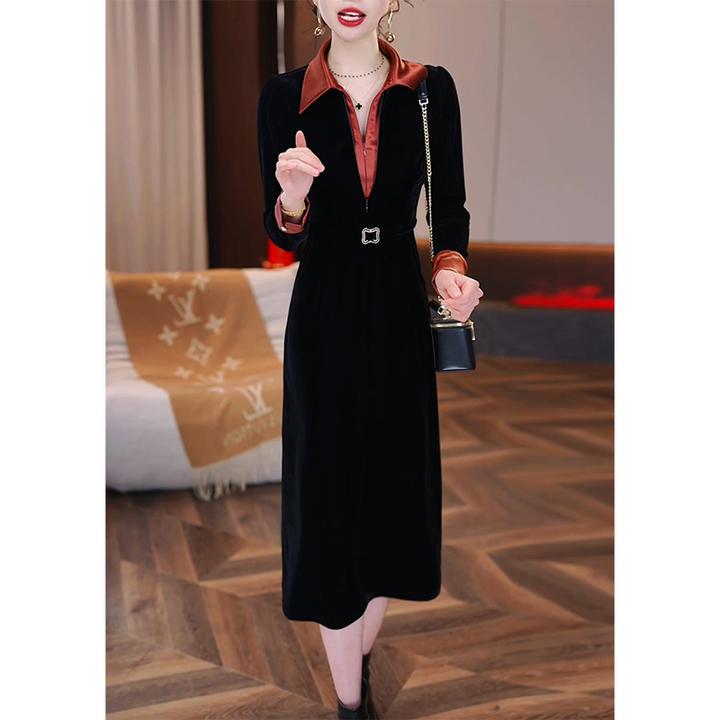 高级感长袖连衣裙2025新款女春秋气质配大衣妈妈加厚打底衬衫裙子