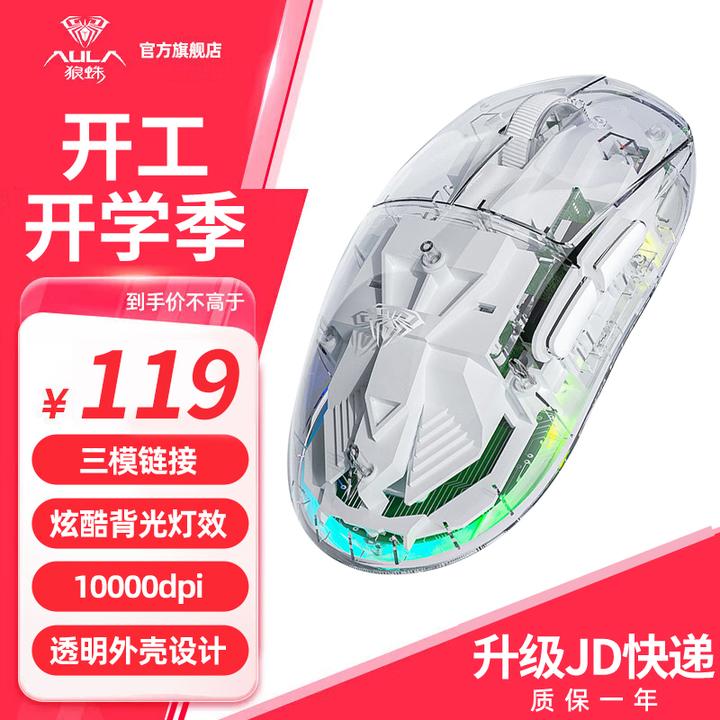 狼蛛SC660透明无线蓝牙鼠标三模连接轻量化鼠标游戏充电炫彩灯效