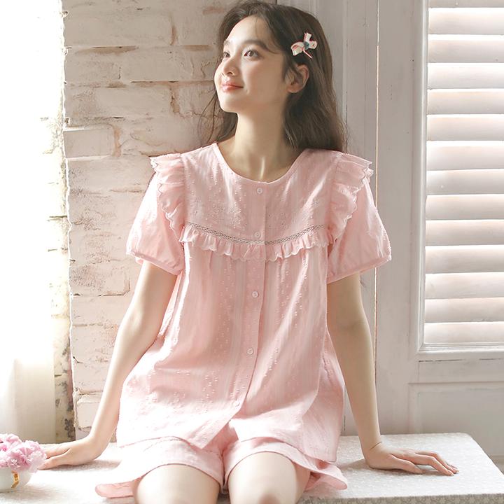 睡衣女款爆款2025新款夏季短袖短裤夏天纯棉外出可外穿家居服流行