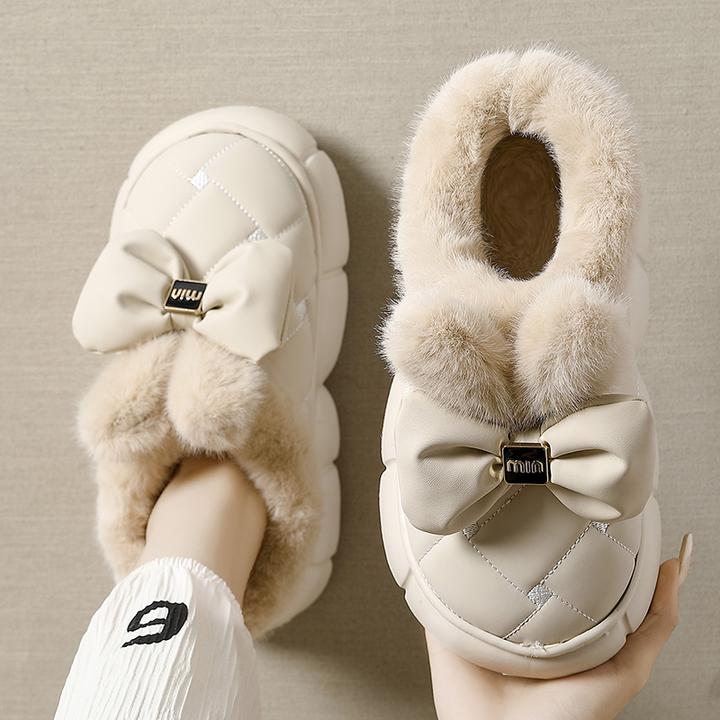 高帮蝴蝶结棉拖鞋女士冬季外穿2025新款时尚防滑保暖厚底雪地靴女