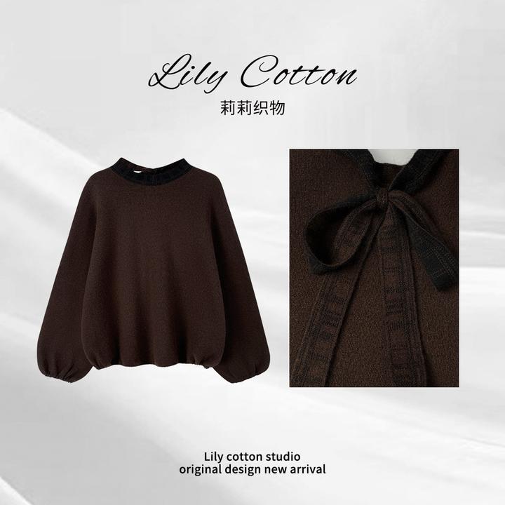 软糯风致 时尚设计飘带灯笼袖减龄绵羊毛百搭显瘦上衣 LL-6201381