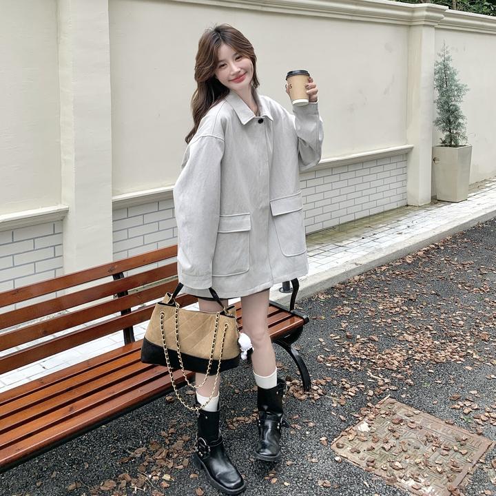 慵懒风简约时尚大口袋外套女2025秋季新款超好看小个子工装夹克