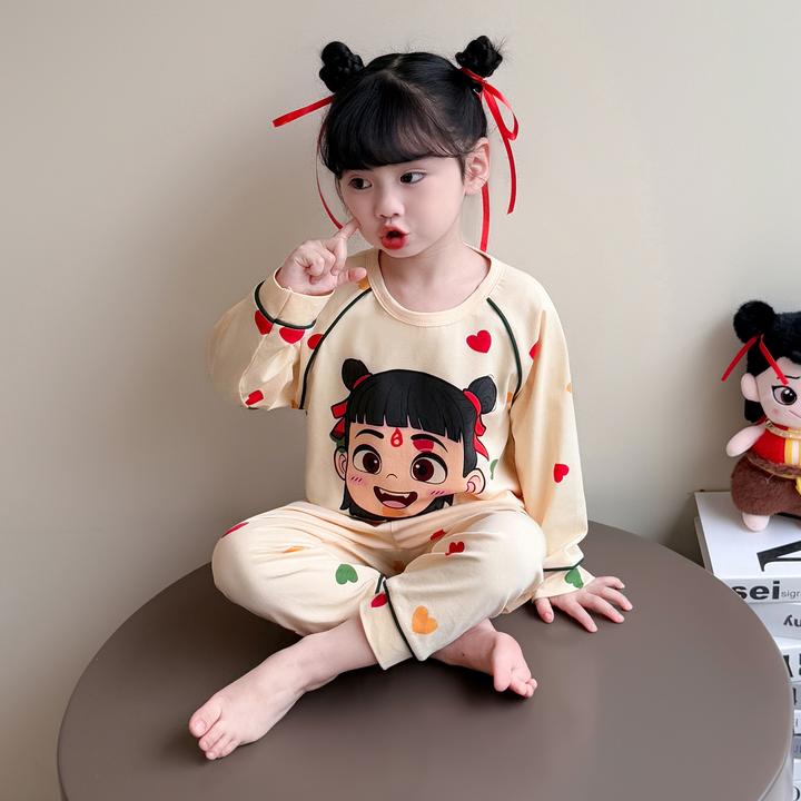 女童睡衣春秋季纯棉哪吒套装儿童排湿吸汗家居服小女孩宝宝卡通款