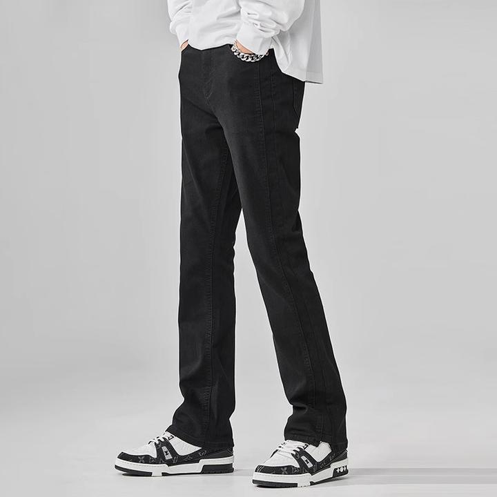 春秋新款美式牛仔裤男复古宽松直筒微喇高街黑色cleanfit潮牌裤子