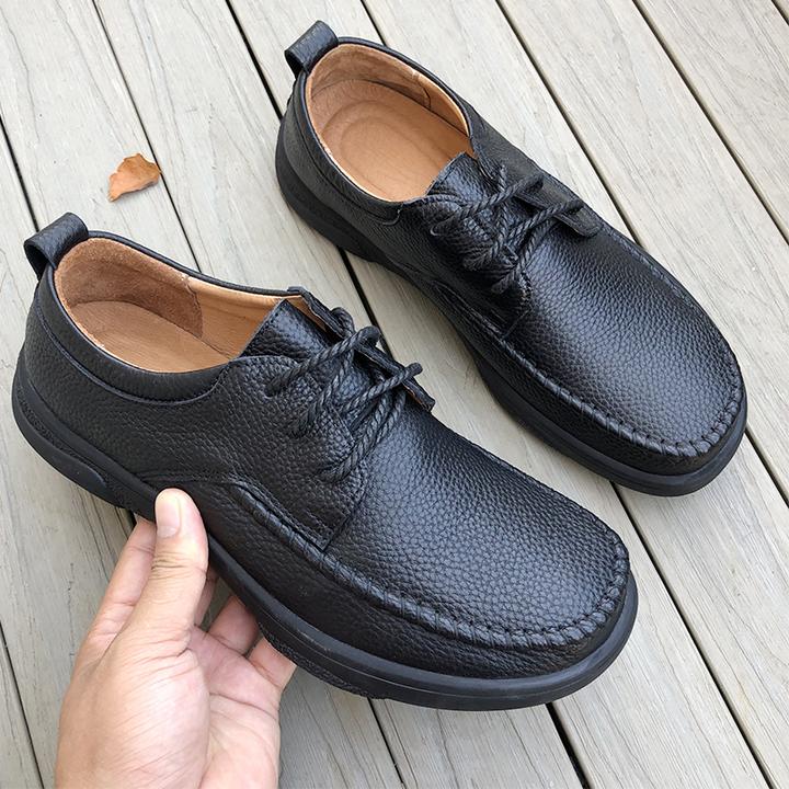 ICCLEK秋季英伦风黑色皮鞋男厚底系带脚宽商务休闲正装休闲鞋男