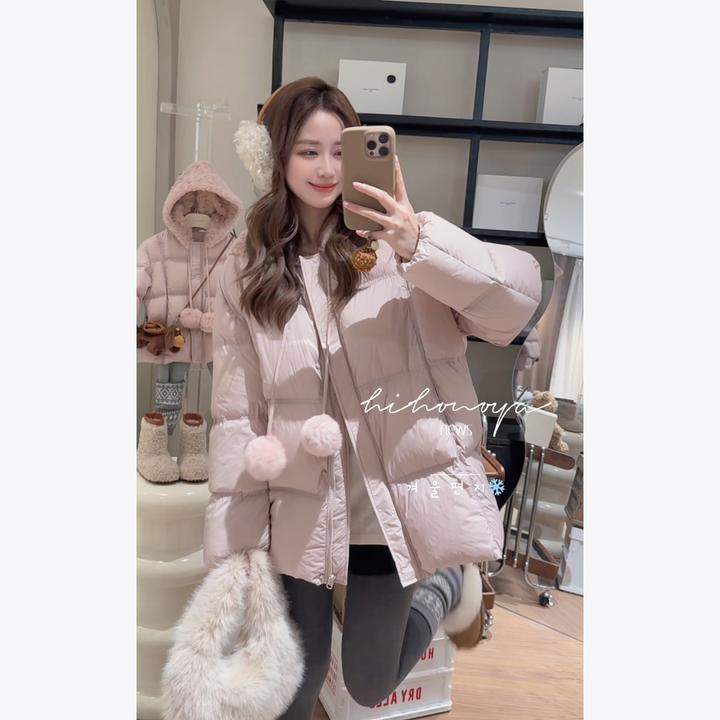 【小雪球】七Hihoniya~2025冬季亲子定格90白鸭绒兔毛厚款羽绒服