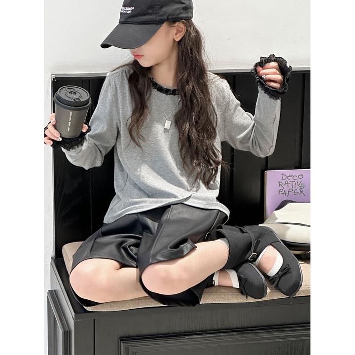 K29398孙小美复古花边女童长袖T恤2025新款秋装儿童打底衫春秋上t