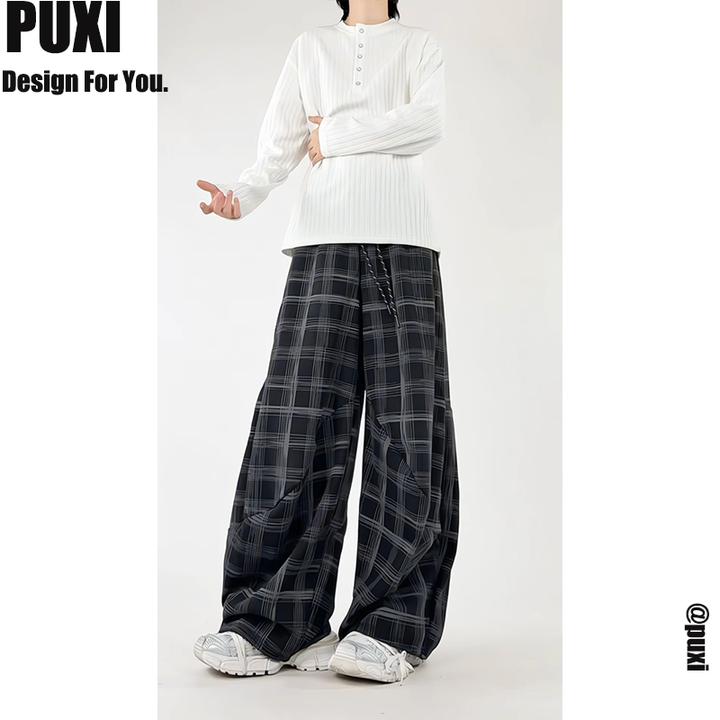 高克重磅格纹休闲男女垂感加肥大码阔腿宽松裤子加绒加厚秋冬裤子
