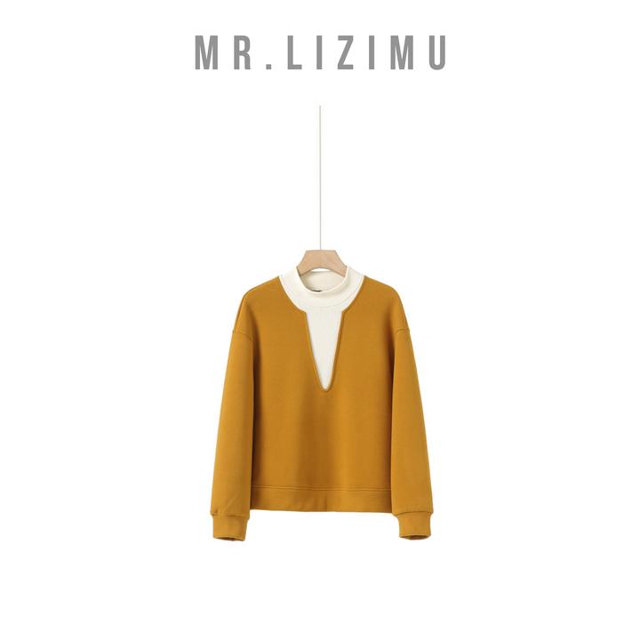 李子木先生设计感宽松半高领假两件卫衣女款爆款2025新款百搭上衣