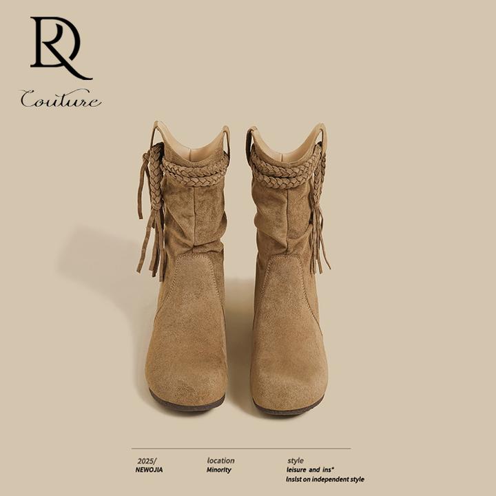 【DR专柜正品】2025秋冬平底马丁靴女复古绒面绑带小众v口骑士短靴