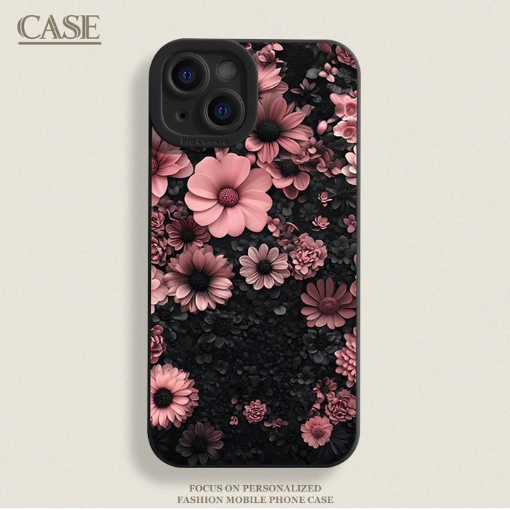 暗黑粉色花朵适用iPhone16ProMax手机壳15苹果14软13瞳影1211xsxr