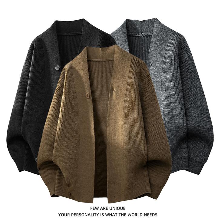 玛斯柏日系潮流慵懒风松弛开衫毛衣男士秋冬季保暖针织衫外套上衣