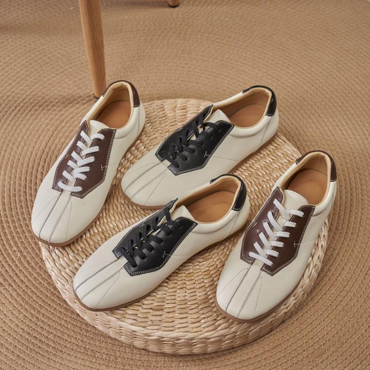 潮牌复古保龄球德训鞋男阿甘鞋撞色拼接日常通勤休闲平底运动皮鞋