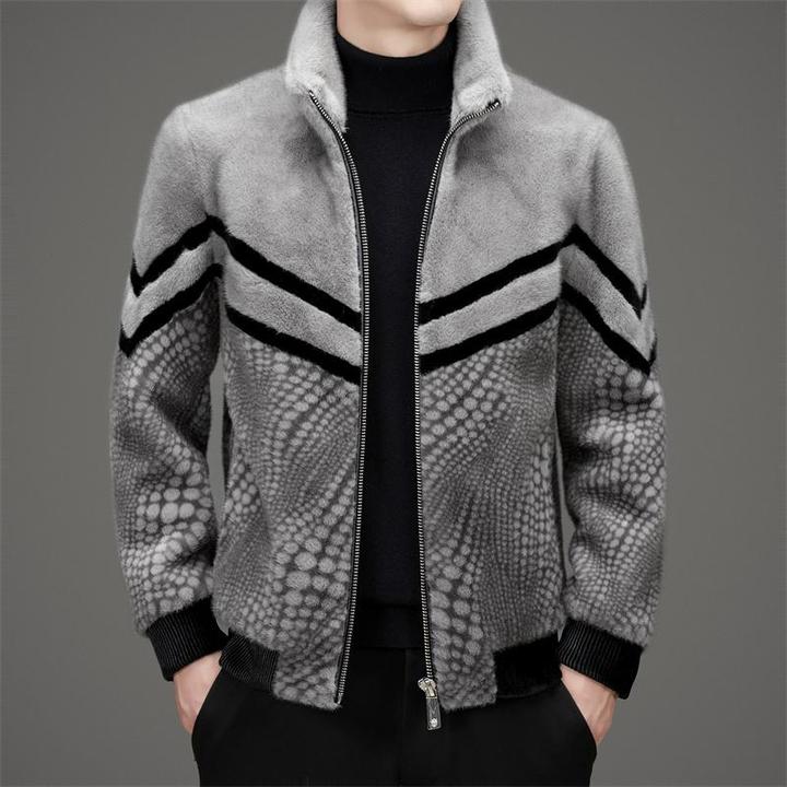 巴韦那奇水貂绒皮草外套男士秋冬季立领保暖加厚皮毛一体休闲夹克