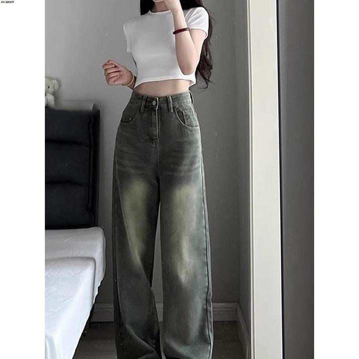慵懒风复古大码直筒牛仔裤女2025秋季新款胖mm高腰显瘦遮胯阔腿裤