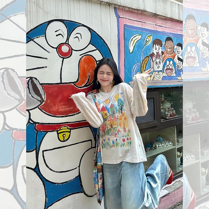 国潮牌手绘涂鸦防晒罩衫女夏季宽松轻薄透气复古设计感长袖上衣